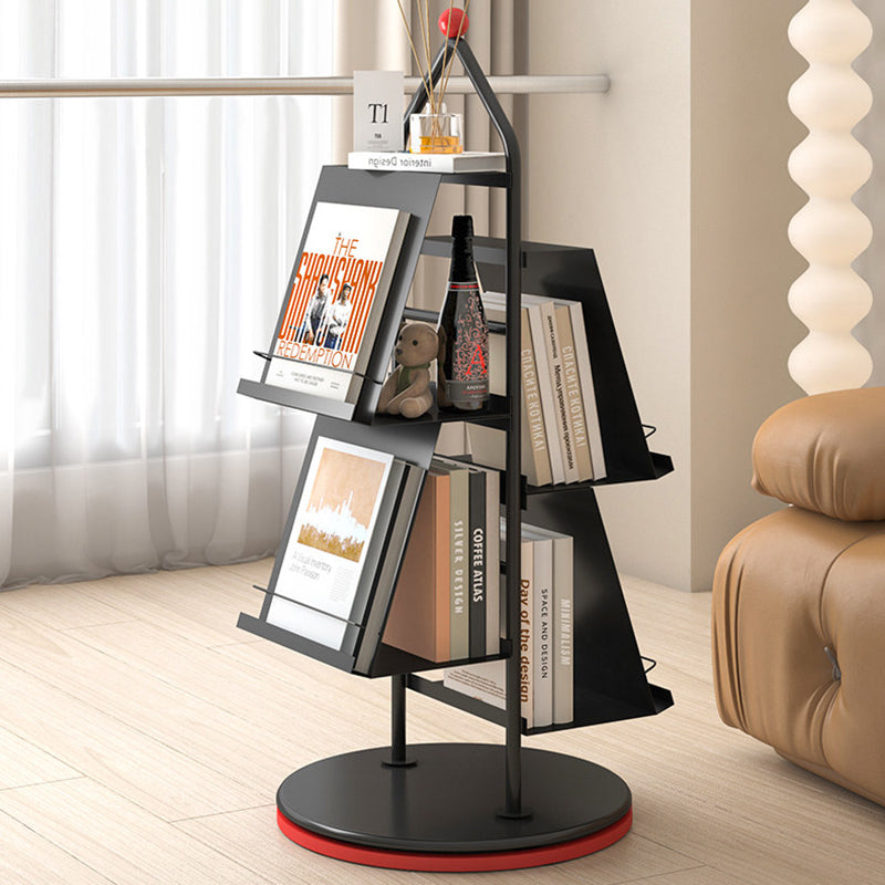 Contemporary Industrial Floor Tree Shape Carbon Steel Rotatable Space-Saving Bookshelf 4-Tier Storage For Living Room & Study