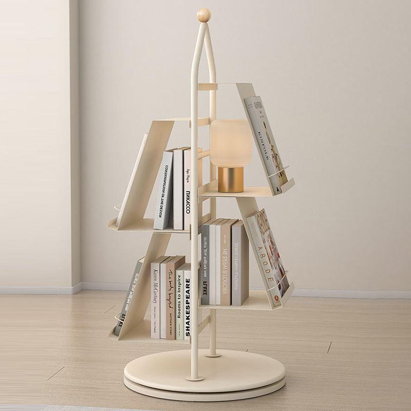 Contemporary Industrial Floor Tree Shape Carbon Steel Rotatable Space-Saving Bookshelf 4-Tier Storage For Living Room & Study