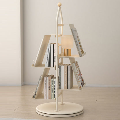 Contemporary Industrial Floor Tree Shape Carbon Steel Rotatable Space-Saving Bookshelf 4-Tier Storage For Living Room & Study