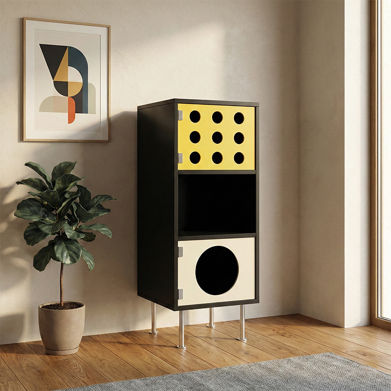 Contemporary Scandinavian Solid Wood Particle Board Stainless Steel Acrylic Rectangular Side Storage Cabinet 3-Cabinet For Living Room