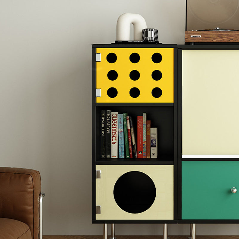 Contemporary Scandinavian Solid Wood Particle Board Stainless Steel Acrylic Rectangular Side Storage Cabinet 3-Cabinet For Living Room