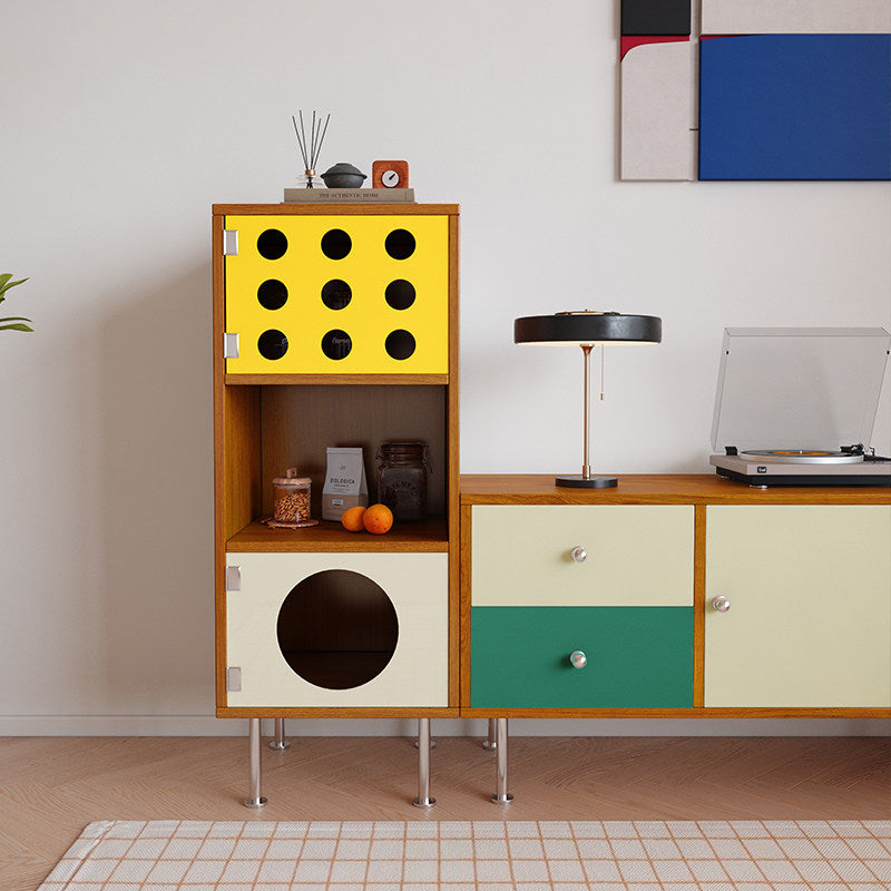 Contemporary Scandinavian Solid Wood Particle Board Stainless Steel Acrylic Rectangular Side Storage Cabinet 3-Cabinet For Living Room