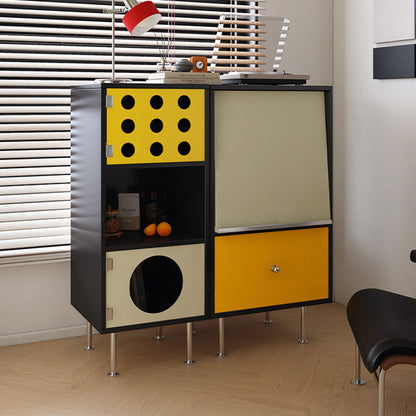 Contemporary Scandinavian Solid Wood Particle Board Stainless Steel Acrylic Rectangular Side Storage Cabinet 3-Cabinet For Living Room