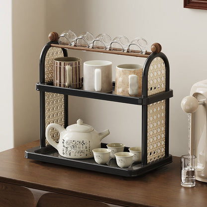 Modern Art Deco Arched Rectangular PP Plastic Wood Dismountable Cup Storage Shelf 2-Tier For Living Room