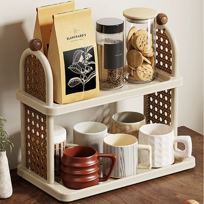 Modern Art Deco Arched Rectangular PP Plastic Wood Dismountable Cup Storage Shelf 2-Tier For Living Room