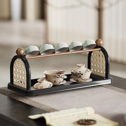 Modern Art Deco Arched Rectangular PP Plastic Wood Dismountable Cup Storage Shelf 2-Tier For Living Room