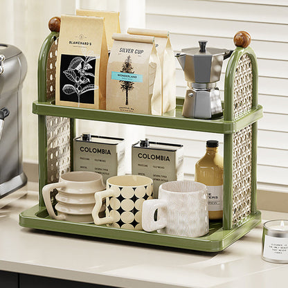 Modern Art Deco Arched Rectangular PP Plastic Wood Dismountable Cup Storage Shelf 2-Tier For Living Room