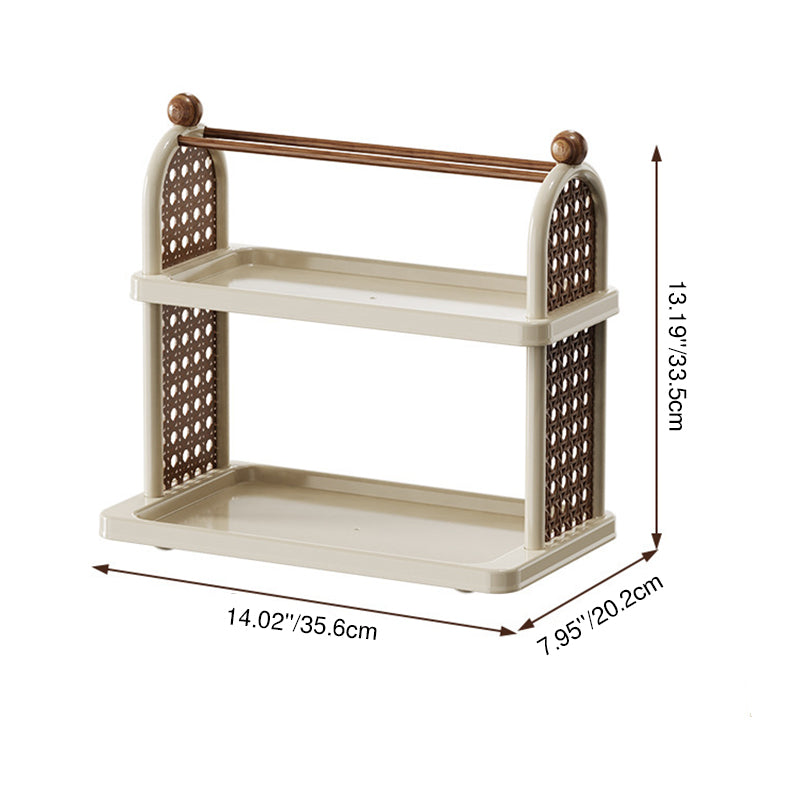 Modern Art Deco Arched Rectangular PP Plastic Wood Dismountable Cup Storage Shelf 2-Tier For Living Room