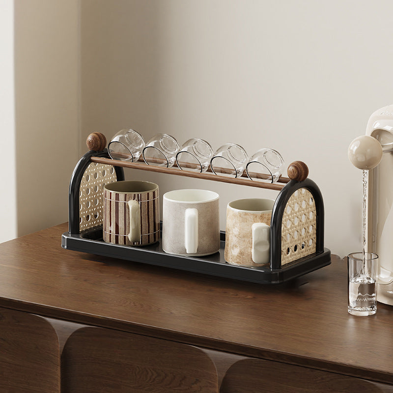 Modern Art Deco Arched Rectangular PP Plastic Wood Dismountable Cup Storage Shelf 2-Tier For Living Room