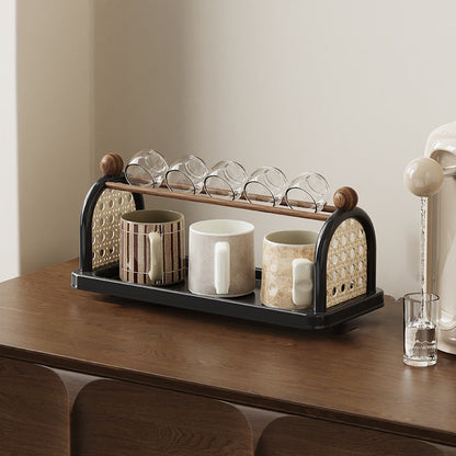 Modern Art Deco Arched Rectangular PP Plastic Wood Dismountable Cup Storage Shelf 2-Tier For Living Room