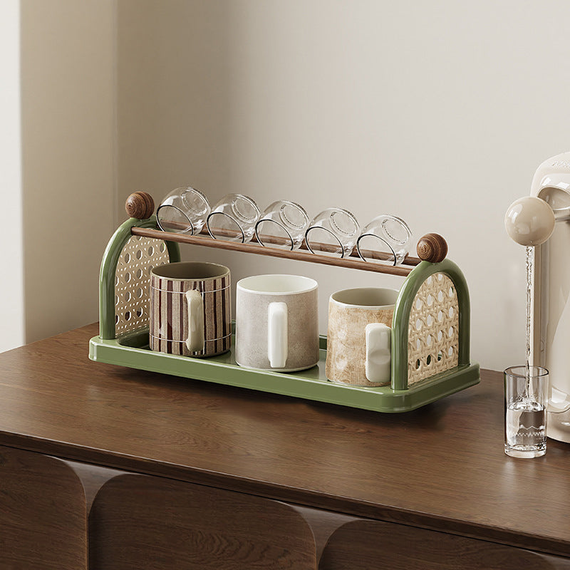 Modern Art Deco Arched Rectangular PP Plastic Wood Dismountable Cup Storage Shelf 2-Tier For Living Room