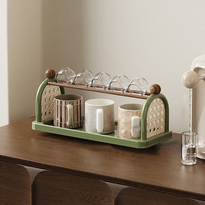 Modern Art Deco Arched Rectangular PP Plastic Wood Dismountable Cup Storage Shelf 2-Tier For Living Room