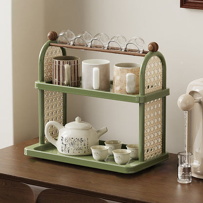 Modern Art Deco Arched Rectangular PP Plastic Wood Dismountable Cup Storage Shelf 2-Tier For Living Room