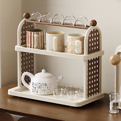 Modern Art Deco Arched Rectangular PP Plastic Wood Dismountable Cup Storage Shelf 2-Tier For Living Room