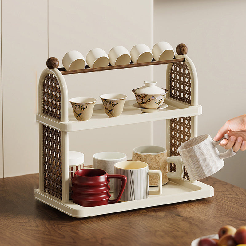 Modern Art Deco Arched Rectangular PP Plastic Wood Dismountable Cup Storage Shelf 2-Tier For Living Room
