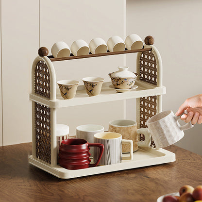 Modern Art Deco Arched Rectangular PP Plastic Wood Dismountable Cup Storage Shelf 2-Tier For Living Room