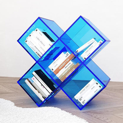 Contemporary Creative Acrylic X-Shaped Bookshelf 5-Storage Compartment For Living Room