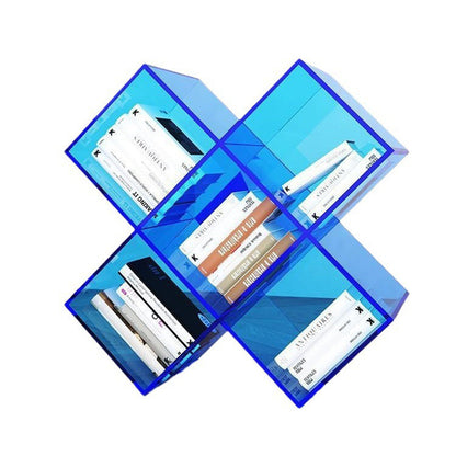 Contemporary Creative Acrylic X-Shaped Bookshelf 5-Storage Compartment For Living Room