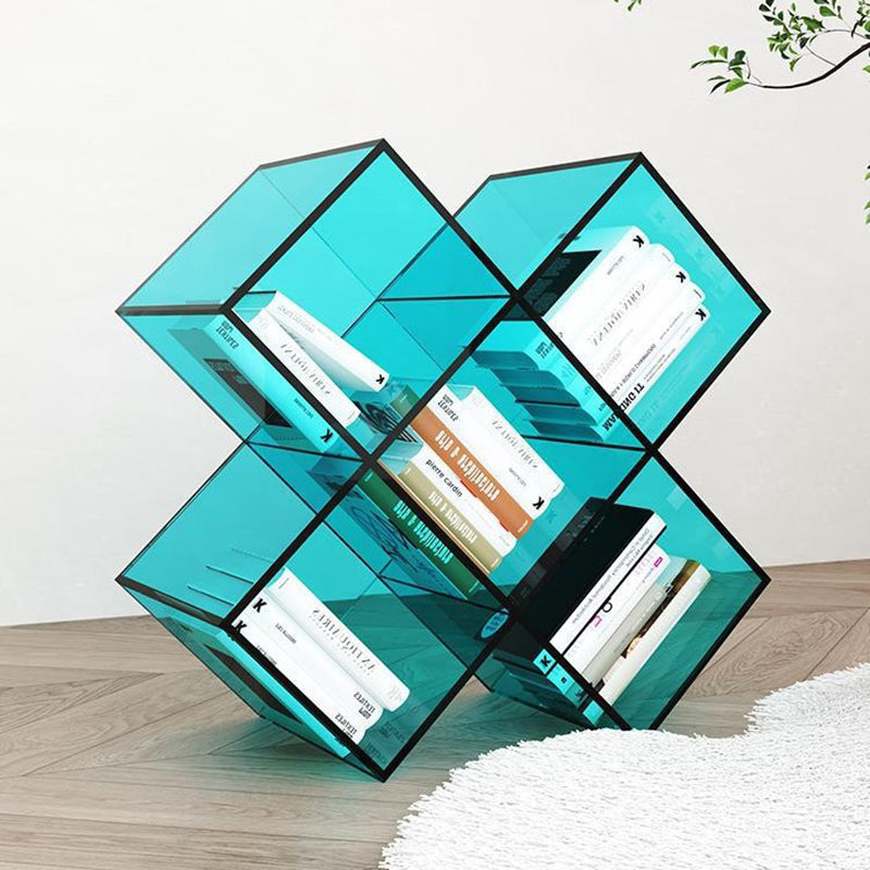 Contemporary Creative Acrylic X-Shaped Bookshelf 5-Storage Compartment For Living Room