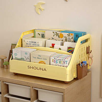 Modern Minimalist Trapezoid PP Plastic Foldable Kids Bookshelf 3- Storage Compartment For Study