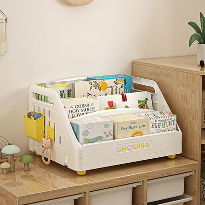 Modern Minimalist Trapezoid PP Plastic Foldable Kids Bookshelf 3- Storage Compartment For Study