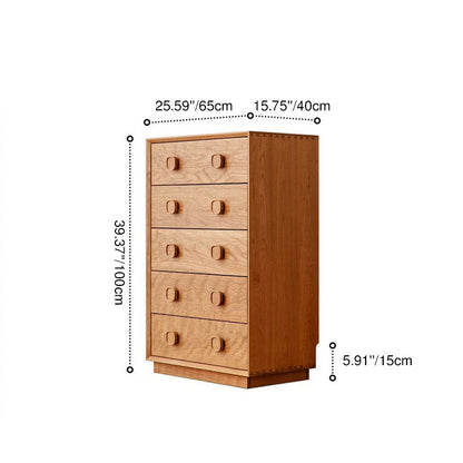 Traditional Rustic Cherry Wood Pine Solid Wood Multilayer Board Rectangular Large Capacity Storage Cabinet 5-Drawers For Living Room