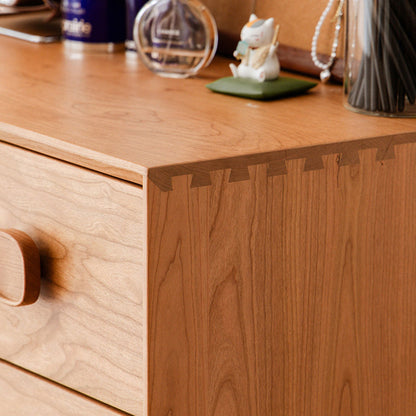 Traditional Rustic Cherry Wood Pine Solid Wood Multilayer Board Rectangular Large Capacity Storage Cabinet 5-Drawers For Living Room