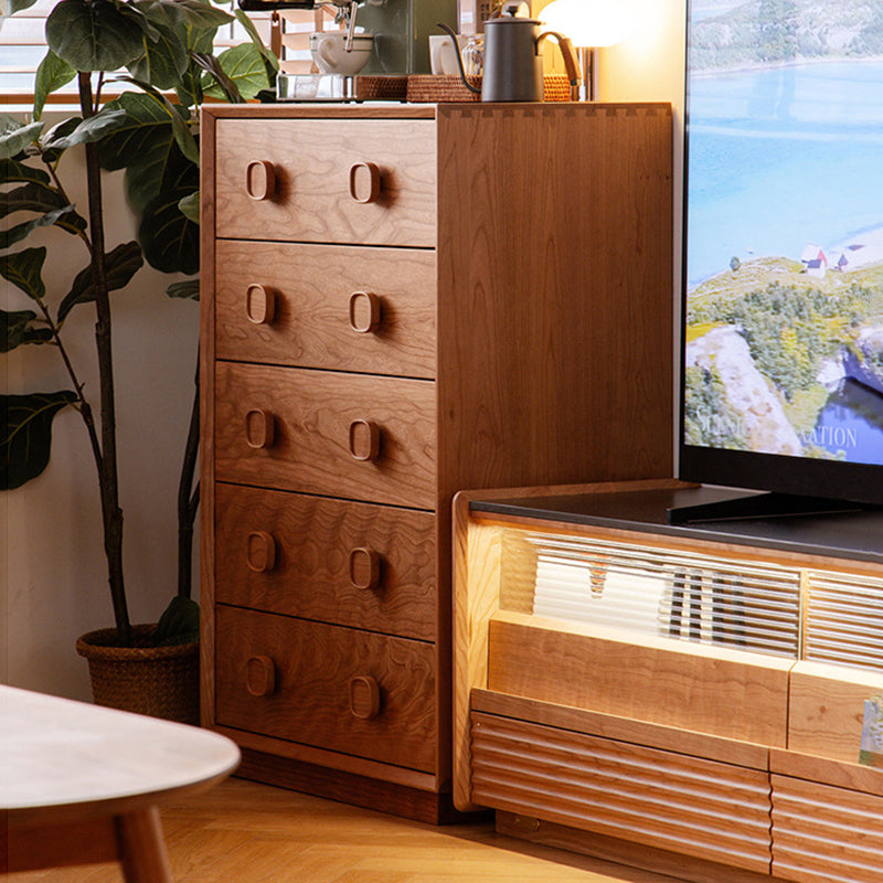 Traditional Rustic Cherry Wood Pine Solid Wood Multilayer Board Rectangular Large Capacity Storage Cabinet 5-Drawers For Living Room