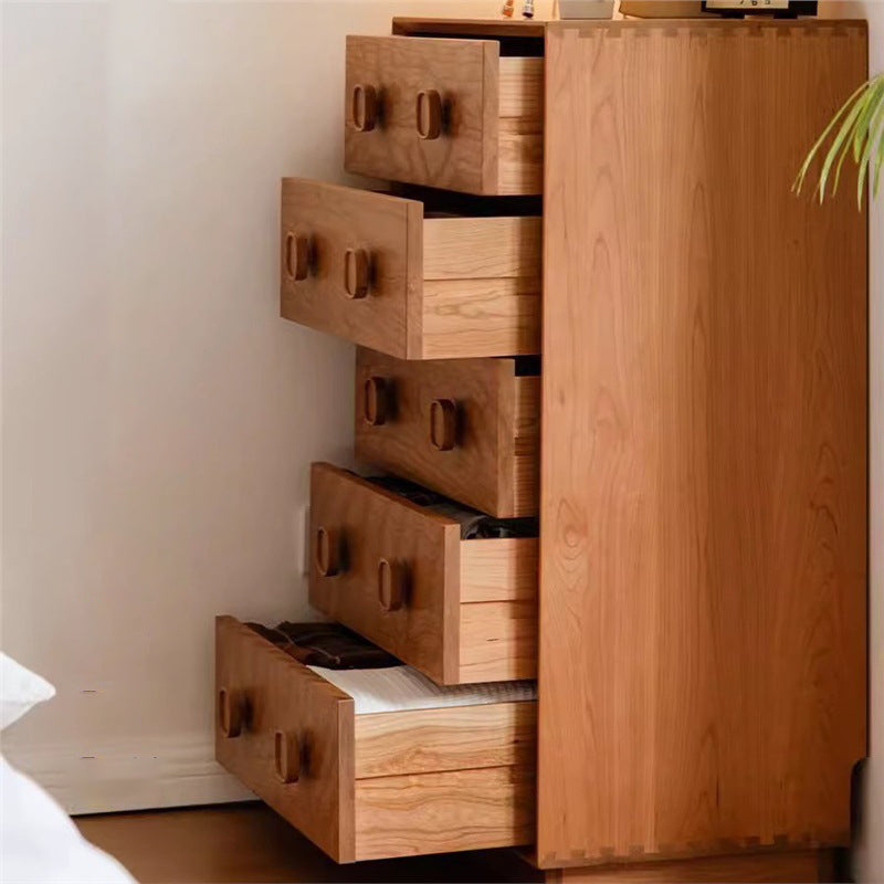 Traditional Rustic Cherry Wood Pine Solid Wood Multilayer Board Rectangular Large Capacity Storage Cabinet 5-Drawers For Living Room
