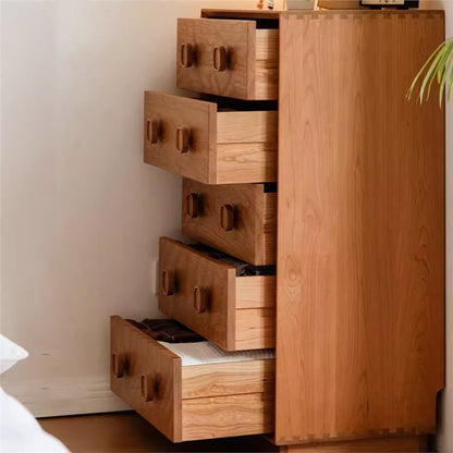 Traditional Rustic Cherry Wood Pine Solid Wood Multilayer Board Rectangular Large Capacity Storage Cabinet 5-Drawers For Living Room