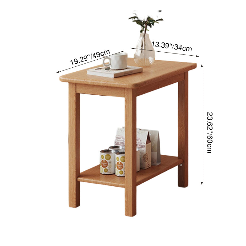 Traditional Chinese Rectangular Rubberwood End Table 2-Tier For Living Room
