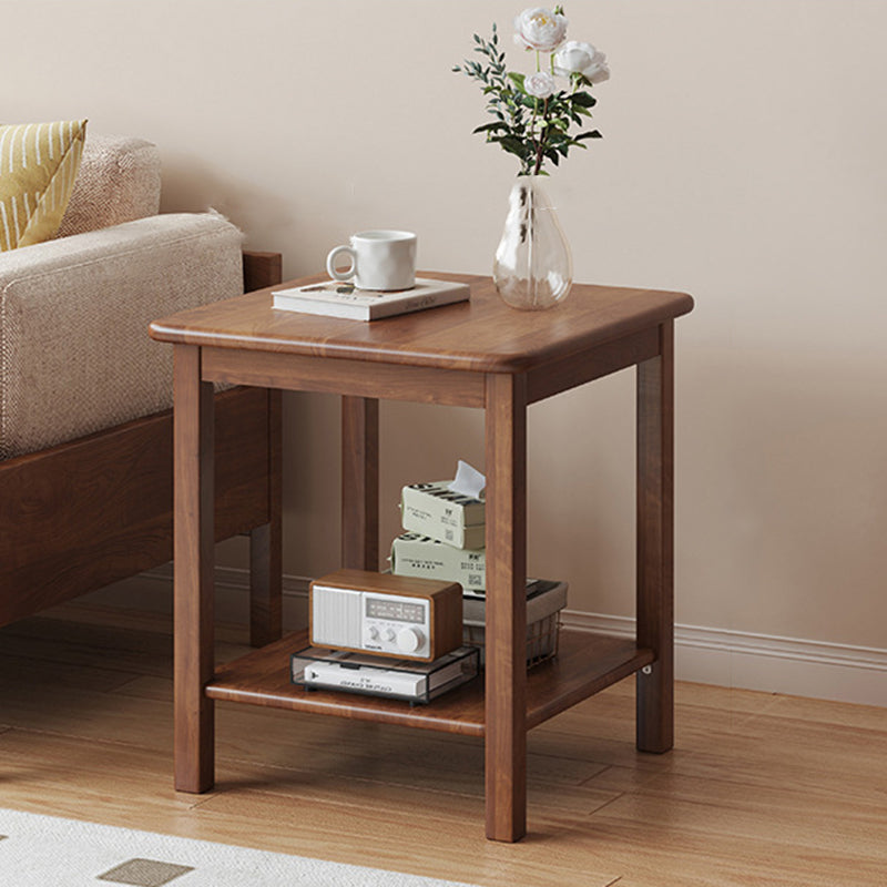 Traditional Chinese Rectangular Rubberwood End Table 2-Tier For Living Room