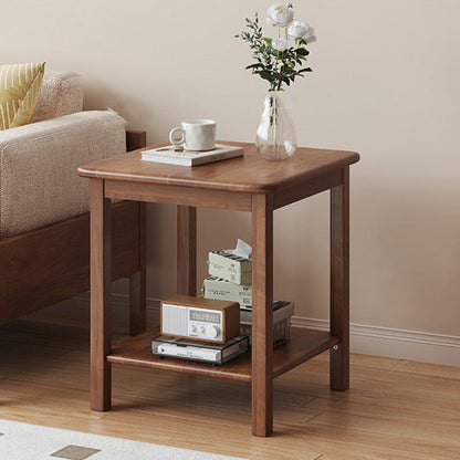 Traditional Chinese Rectangular Rubberwood End Table 2-Tier For Living Room