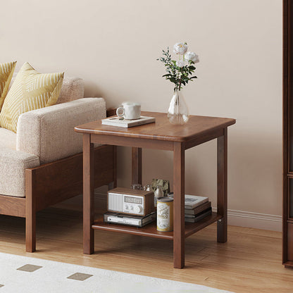 Traditional Chinese Rectangular Rubberwood End Table 2-Tier For Living Room