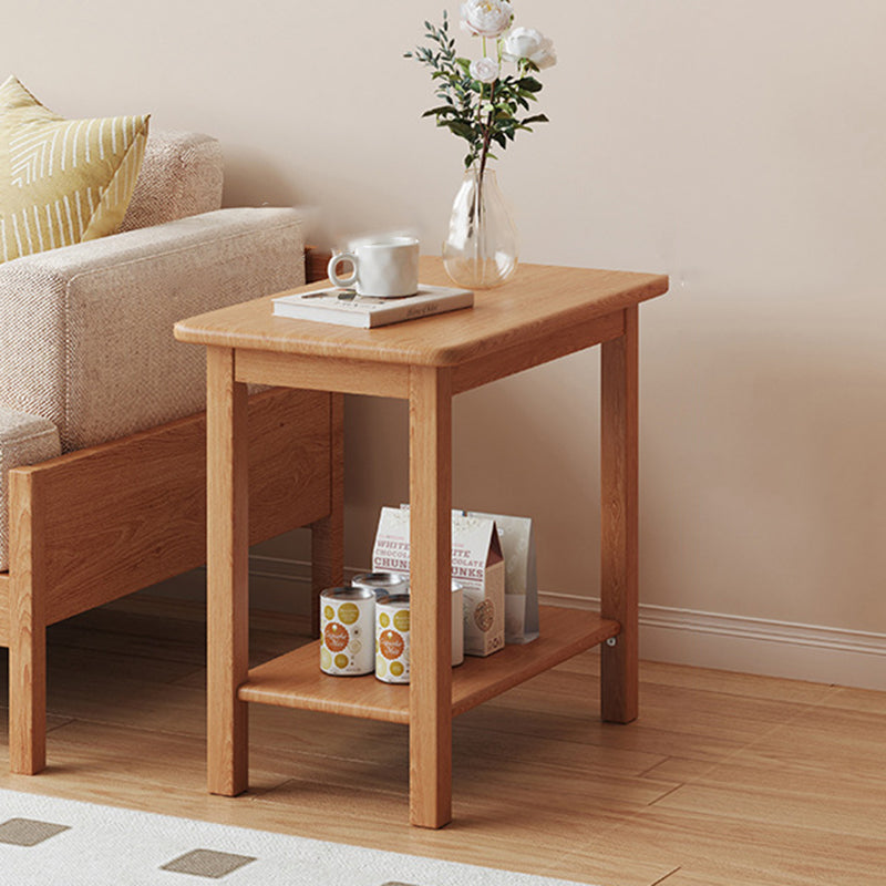 Traditional Chinese Rectangular Rubberwood End Table 2-Tier For Living Room