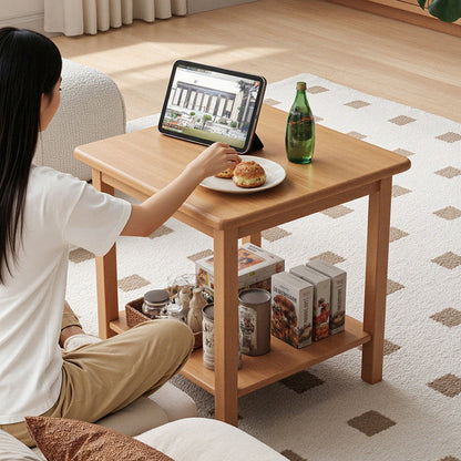 Traditional Chinese Rectangular Rubberwood End Table 2-Tier For Living Room