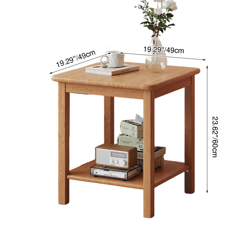 Traditional Chinese Rectangular Rubberwood End Table 2-Tier For Living Room
