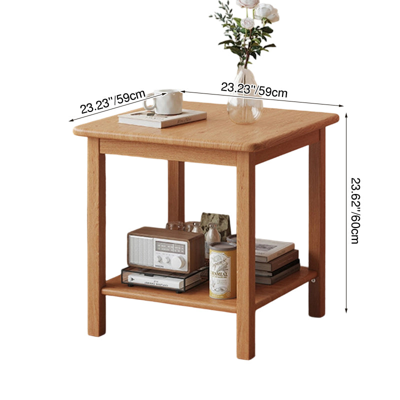 Traditional Chinese Rectangular Rubberwood End Table 2-Tier For Living Room