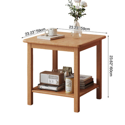 Traditional Chinese Rectangular Rubberwood End Table 2-Tier For Living Room