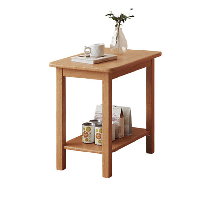Traditional Chinese Rectangular Rubberwood End Table 2-Tier For Living Room