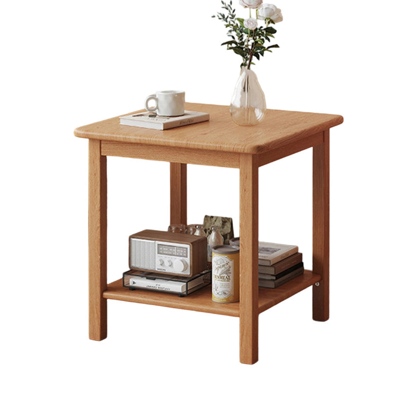 Traditional Chinese Rectangular Rubberwood End Table 2-Tier For Living Room