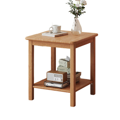 Traditional Chinese Rectangular Rubberwood End Table 2-Tier For Living Room
