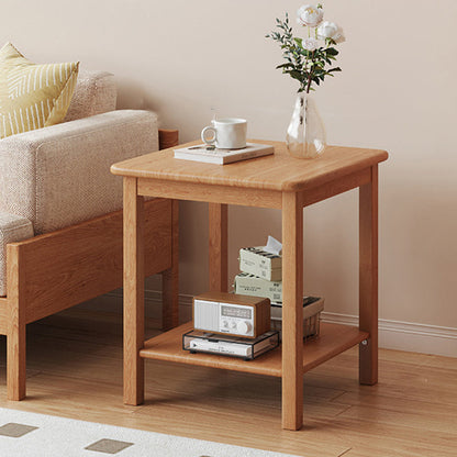 Traditional Chinese Rectangular Rubberwood End Table 2-Tier For Living Room