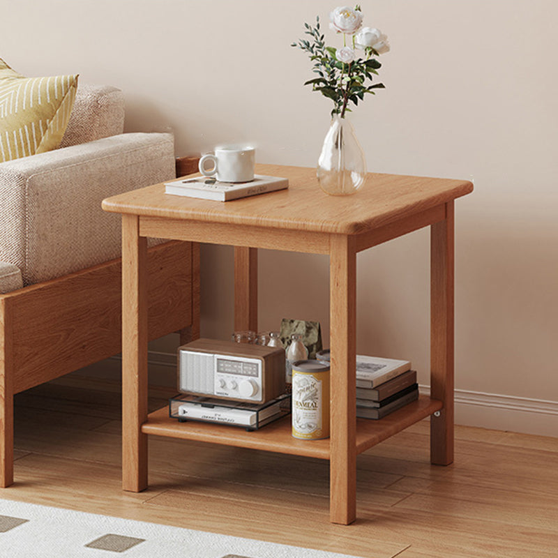 Traditional Chinese Rectangular Rubberwood End Table 2-Tier For Living Room