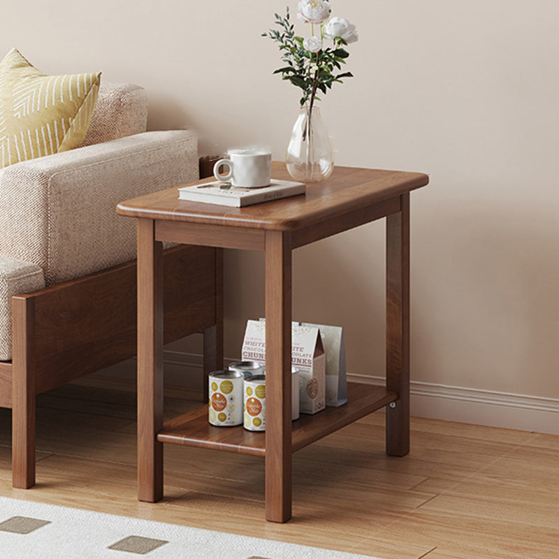 Traditional Chinese Rectangular Rubberwood End Table 2-Tier For Living Room