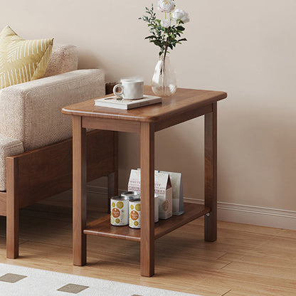 Traditional Chinese Rectangular Rubberwood End Table 2-Tier For Living Room