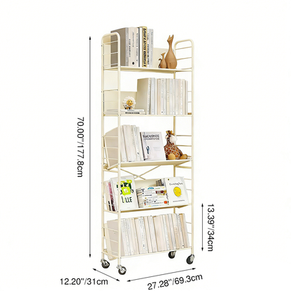 Contemporary Industrial Rectangular Carbon Steel Movable Space-Saving Bookshelf 2/3/4/5-Tier For Study