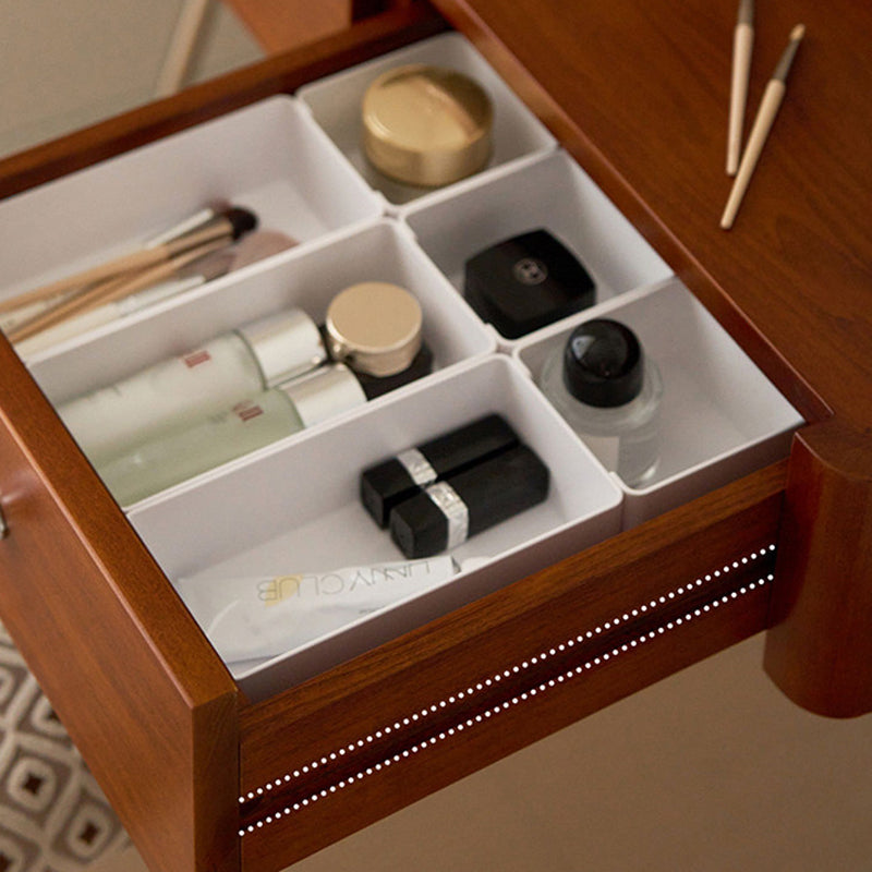 Traditional Vintage Trapezoidal Rubberwood Solid Wood Plywood Carbon Steel Makeup Vanity 2-Drawer For Bedroom