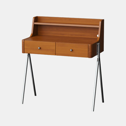 Traditional Vintage Trapezoidal Rubberwood Solid Wood Plywood Carbon Steel Makeup Vanity 2-Drawer For Bedroom