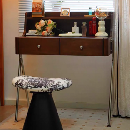 Traditional Vintage Trapezoidal Rubberwood Solid Wood Plywood Carbon Steel Makeup Vanity 2-Drawer For Bedroom